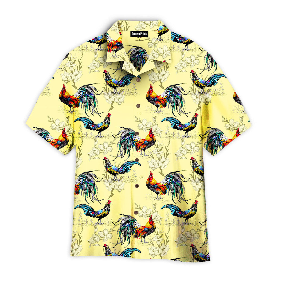 Colorful Farm Chicken Roosters Silhouettes Love Flowers Hawaiian Shirt