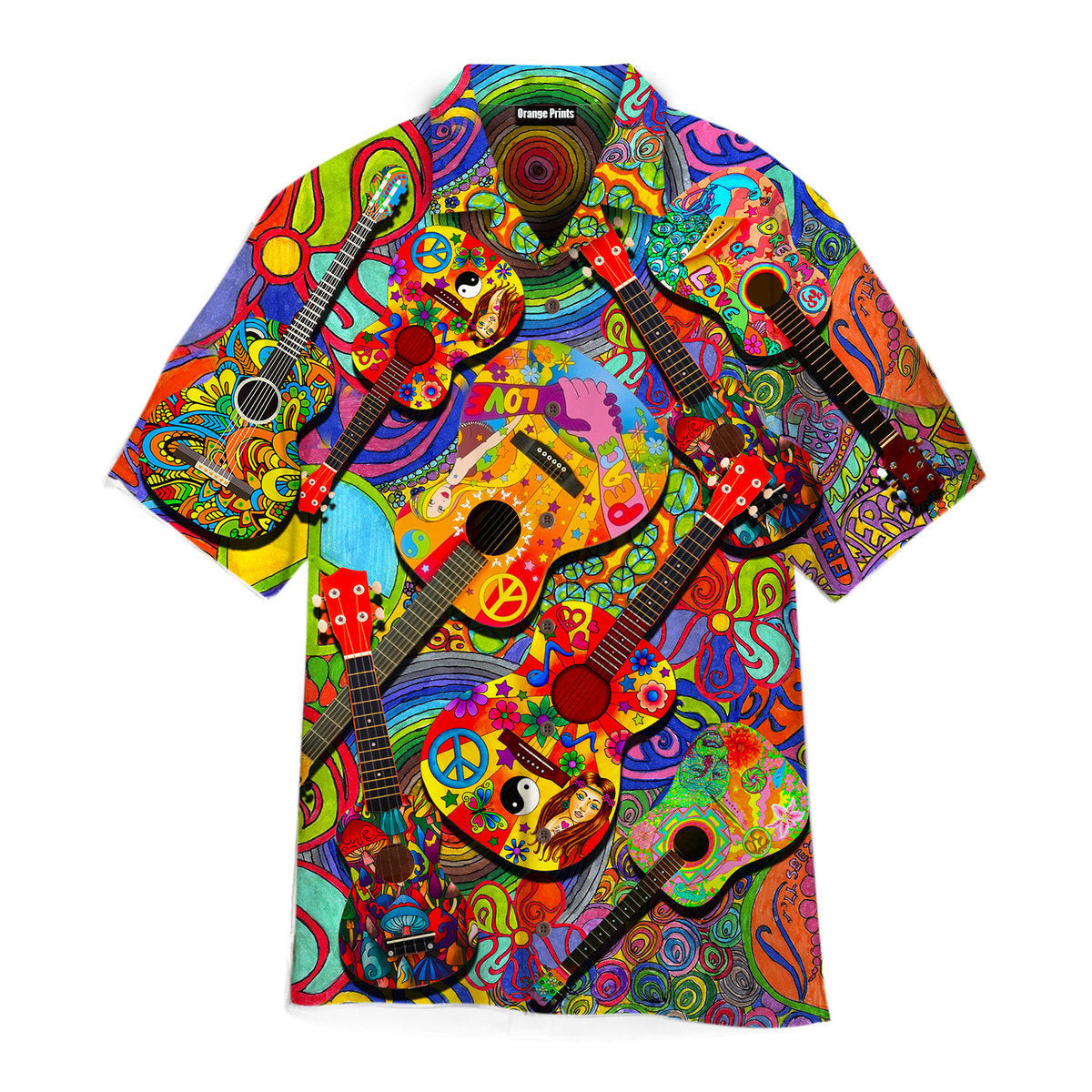 Colorful Guitar Hippie Love Music Hawaiian Shirt