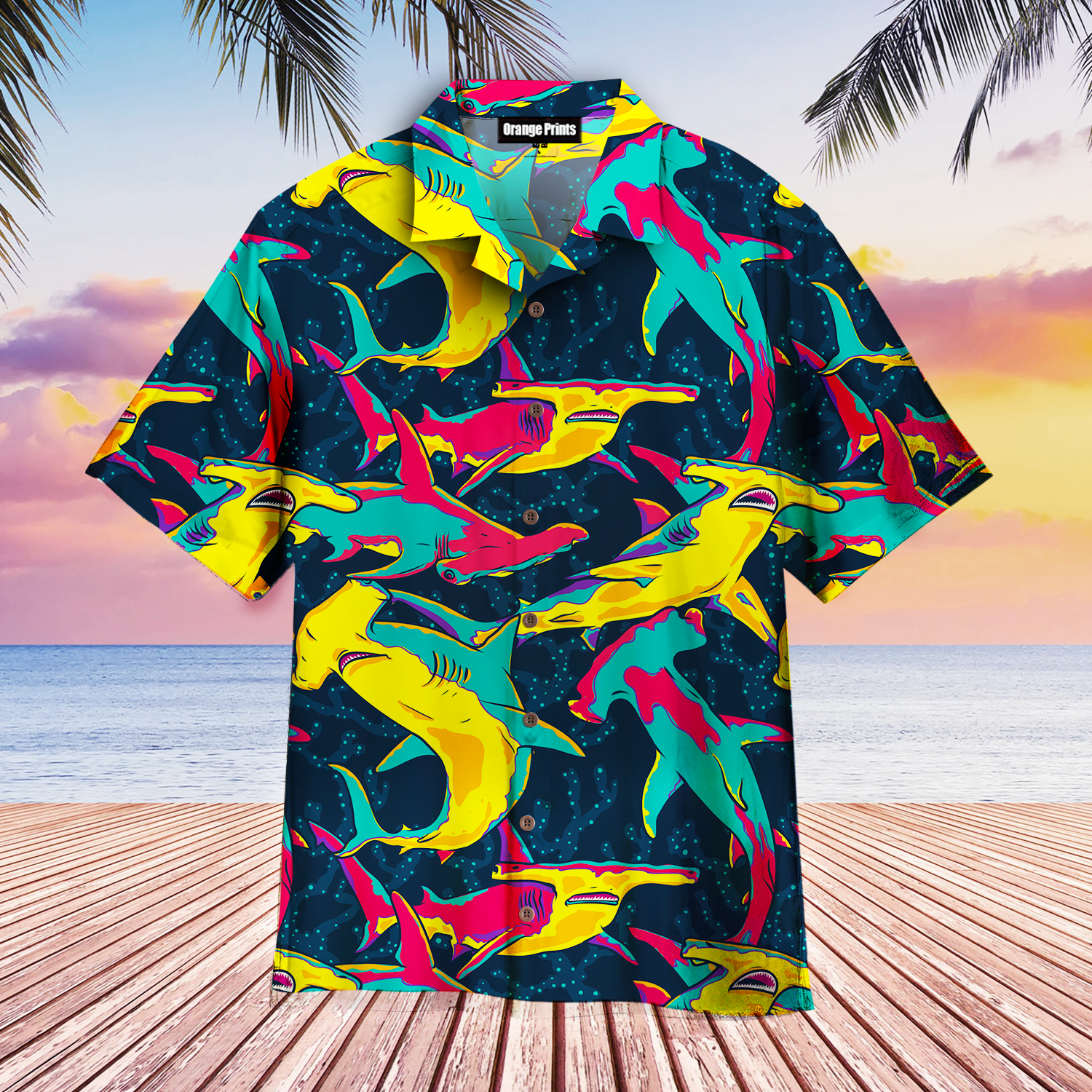 Colorful Hammerhead Shark Hawaiian Shirt