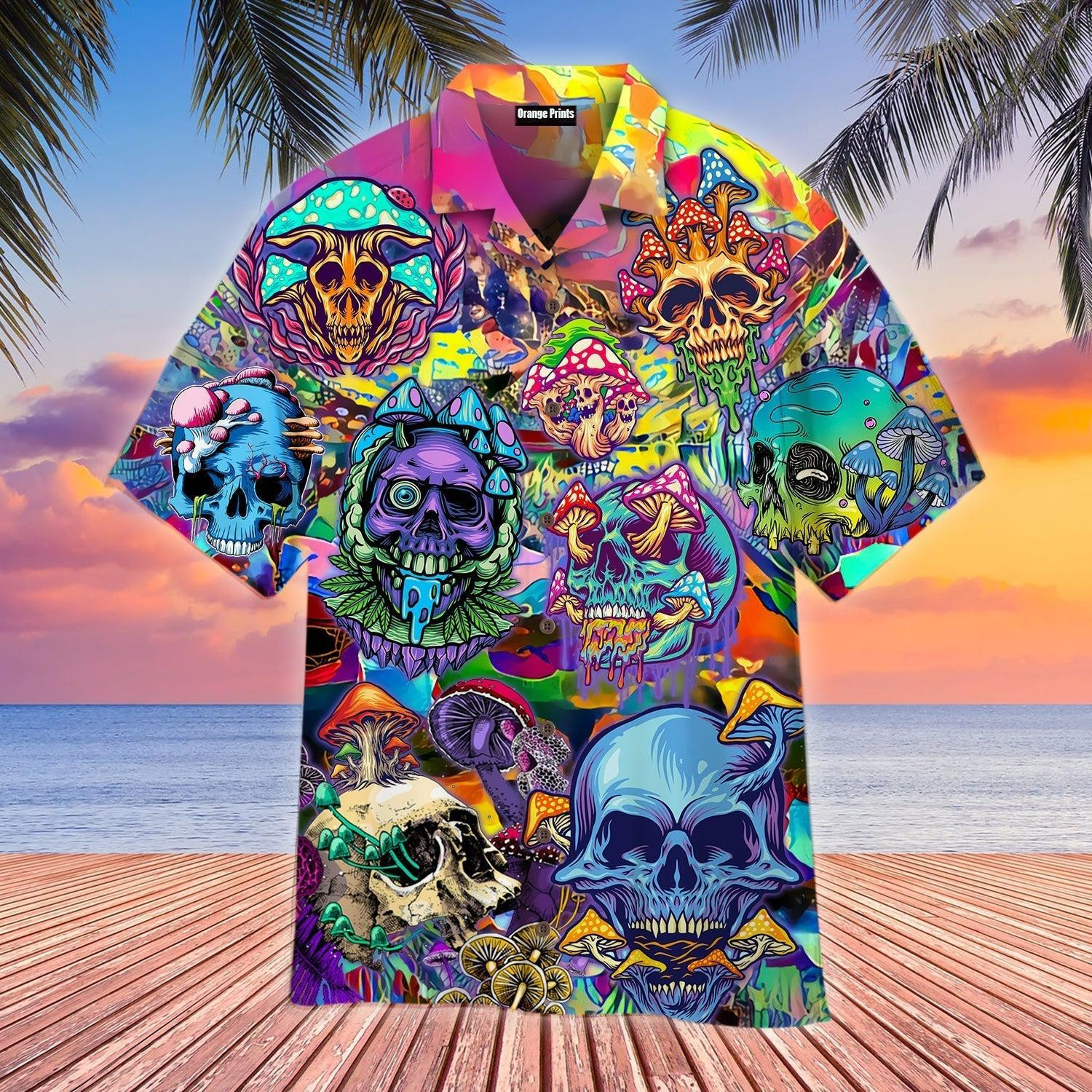 Colorful Happy Hippie Mushroom Skull Hawaiian Shirt