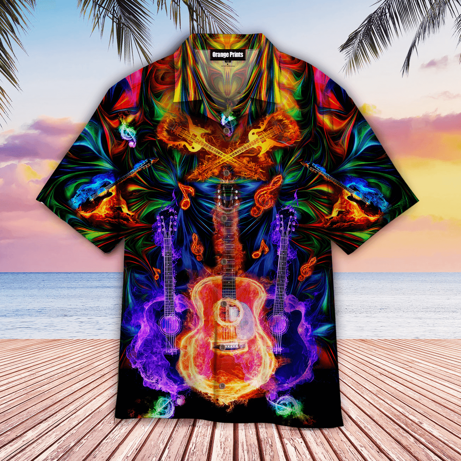 Colorful Neon Guitar Hawaiian Shirt