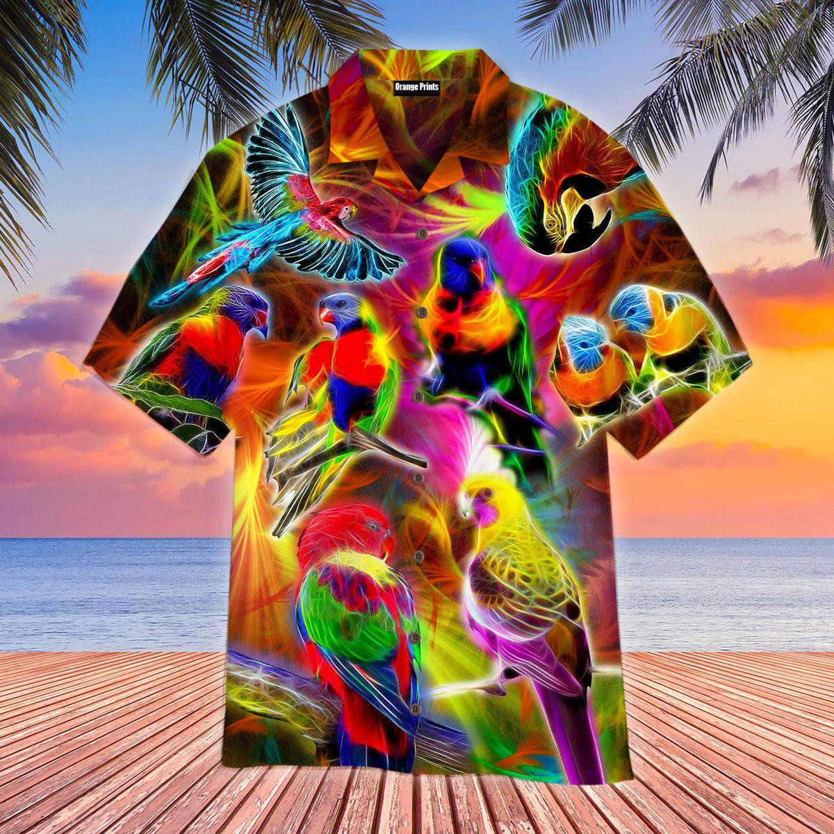 Colorful Parrots Neon Hawaiian Shirt