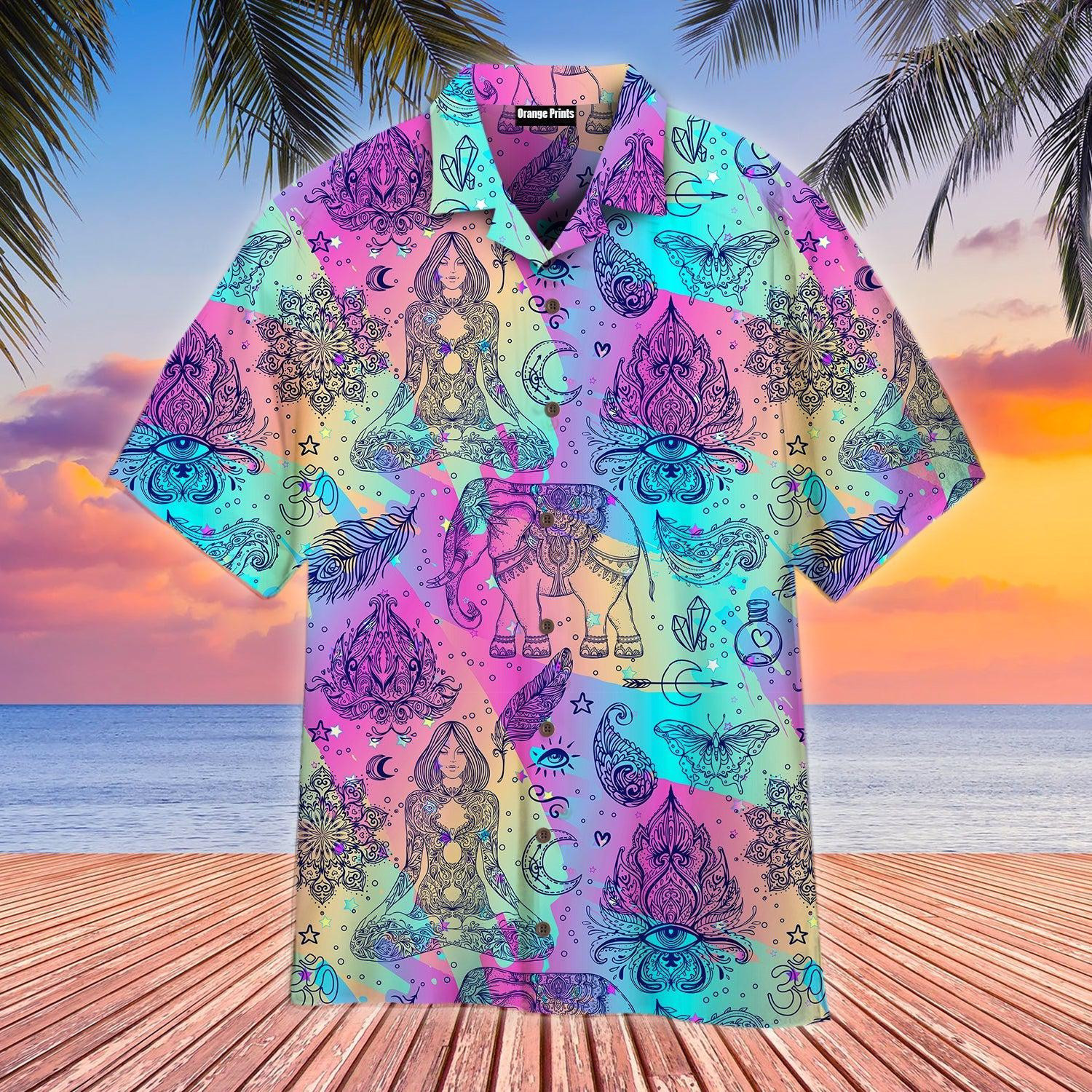 Colorful Rainbow Seamless Pattern Of Ornamental Boho Style Elements Hawaiian Shirt