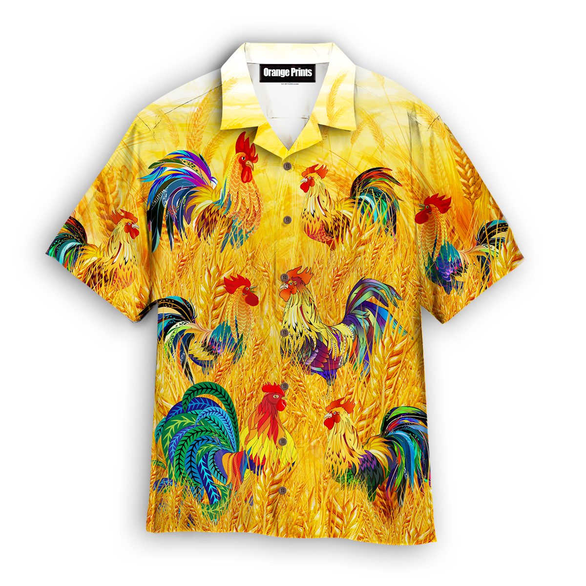 Colorful Rooster Chicken In The Golden Paddy Field Hawaiian Shirt