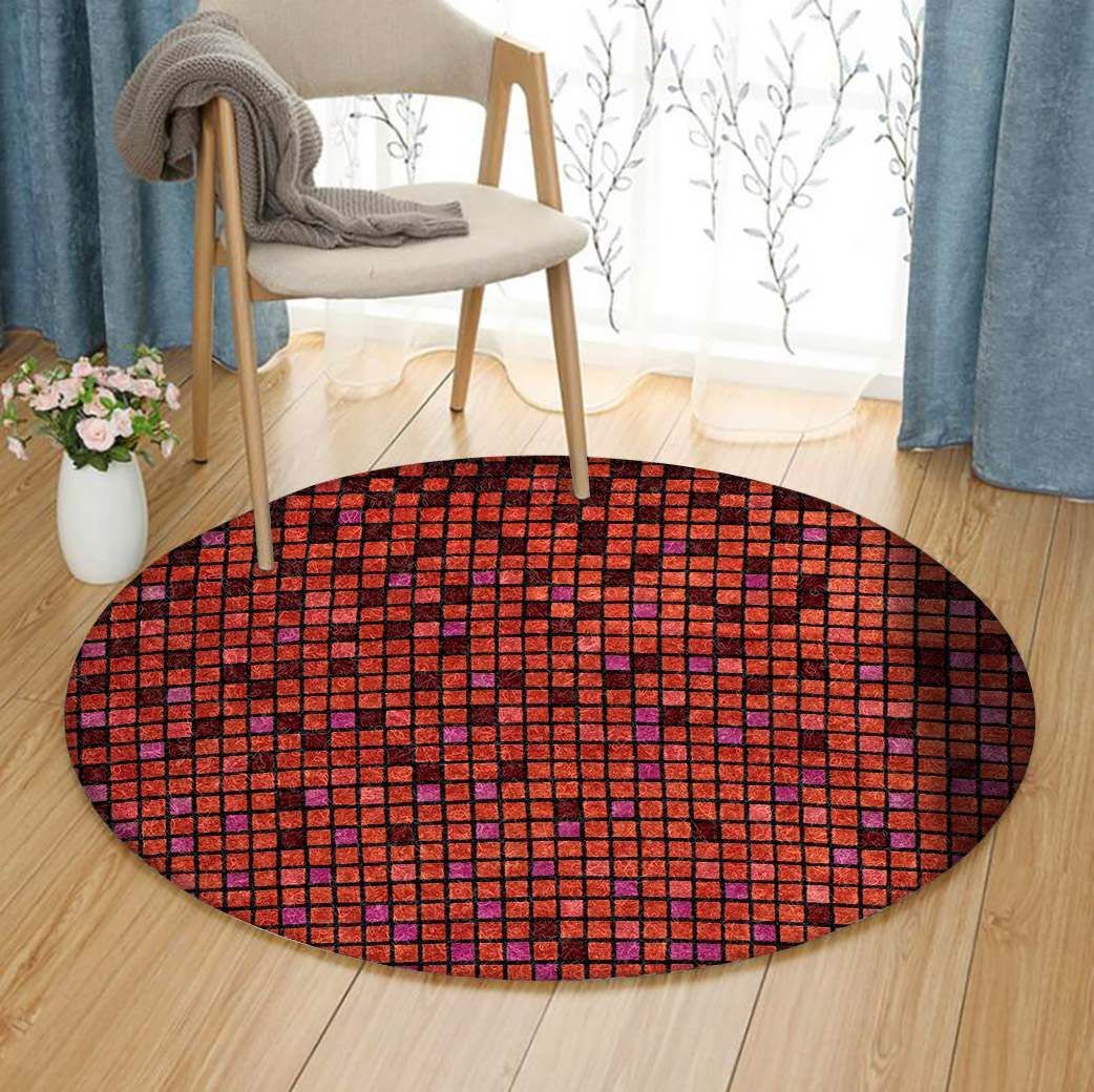 Colorful Squares Round Rug Carpet Bedroom Livingroom Home Decor