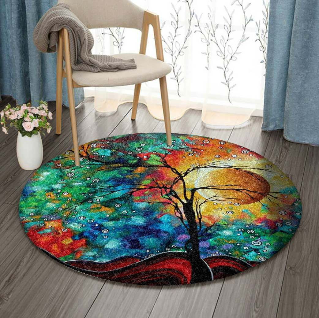 Colorful Tree Round Rug Carpet Bedroom Livingroom Home Decor