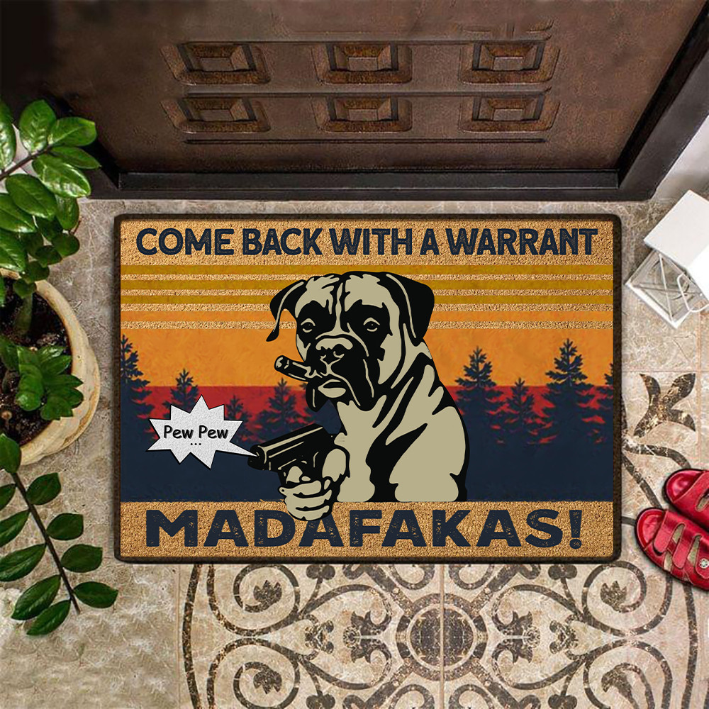 Come Back With A Warrant Rubber Doormat Funny Design Boxer Dog Rubber Doormat Indoor Decor