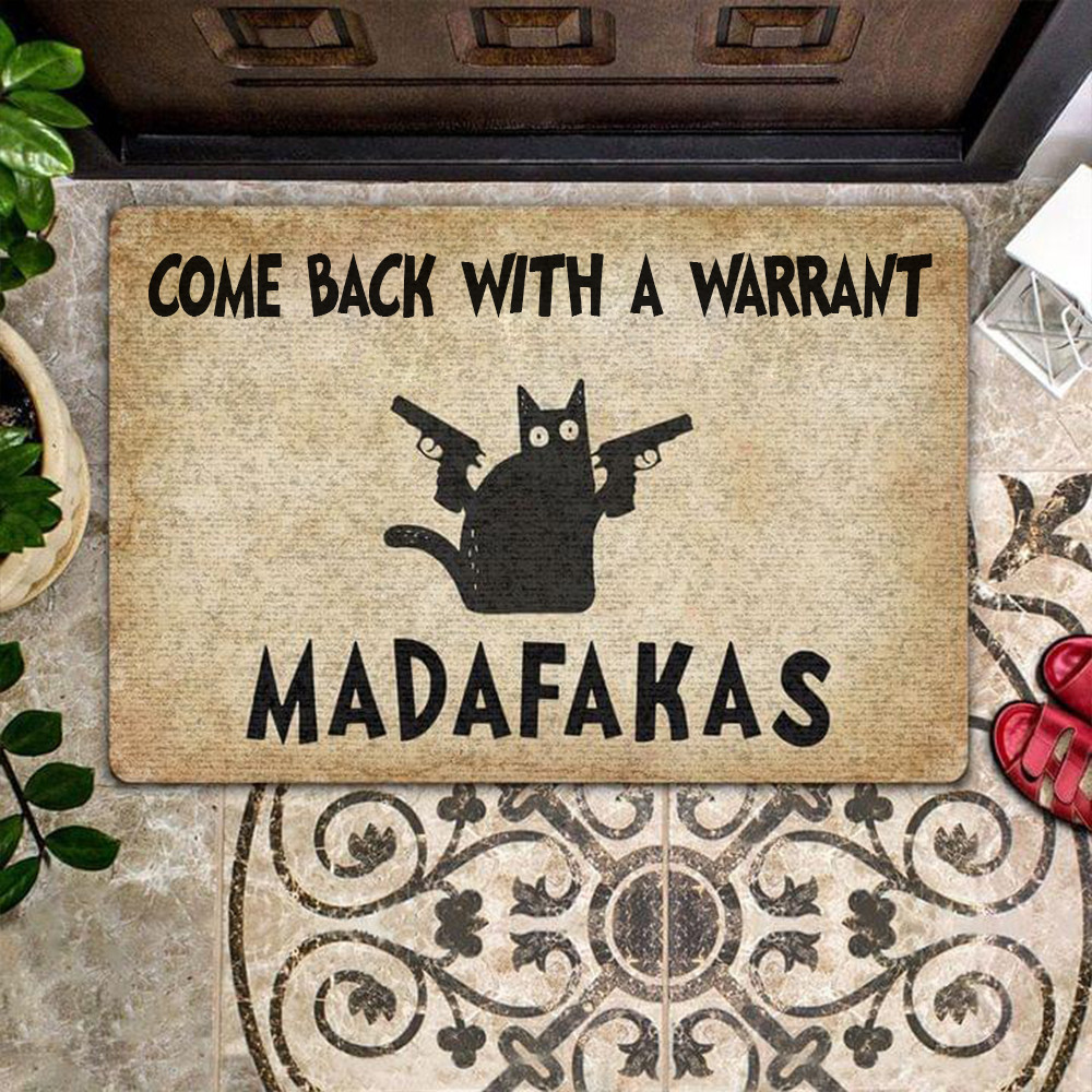 Come Back With A Warrant Rubber Doormat Funny Graphic Black Cat Rubber Doormat New Home Decor