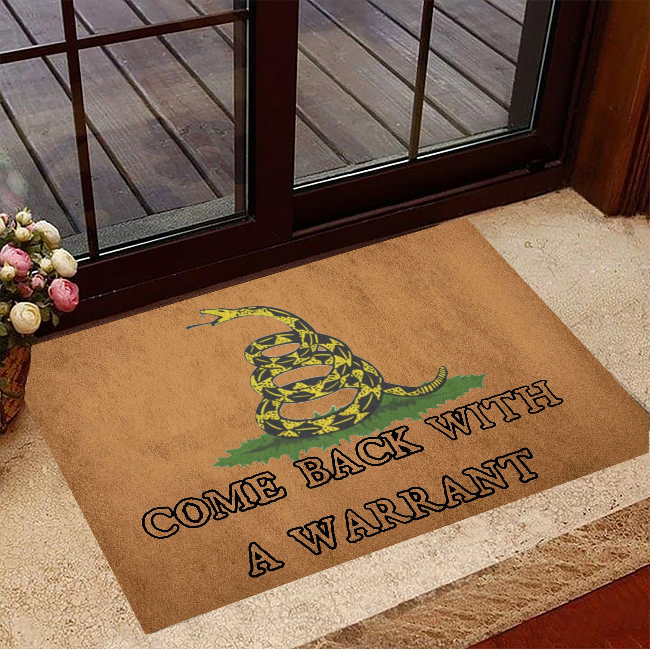 Come Back With A Warrant Rubber Doormat Gadsden Snake Logo Decorative Rubber Doormat