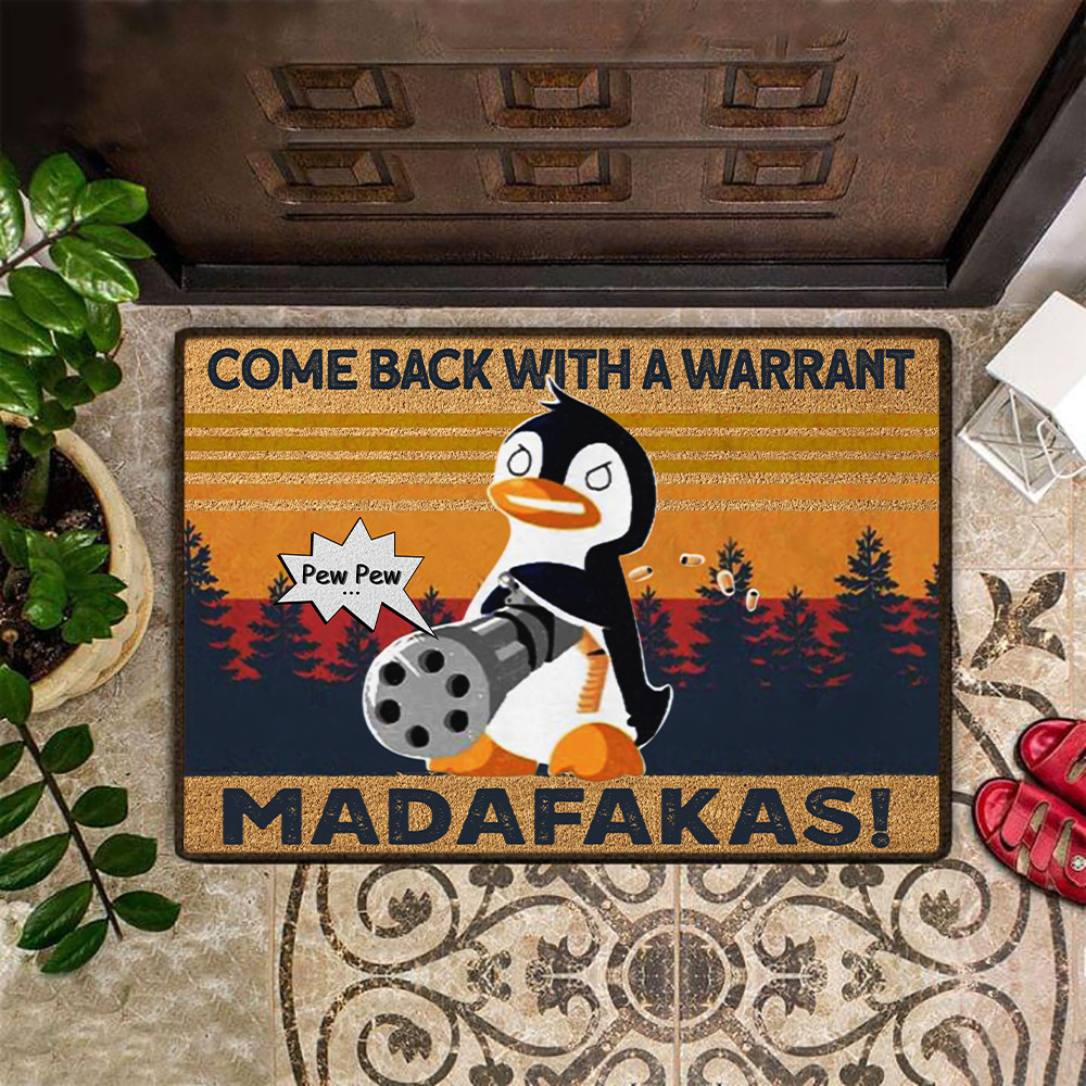 Come Back With A Warrant Rubber Doormat Rubber Doormat Funny Penguin Rubber Doormat Front Door Mat Indoor
