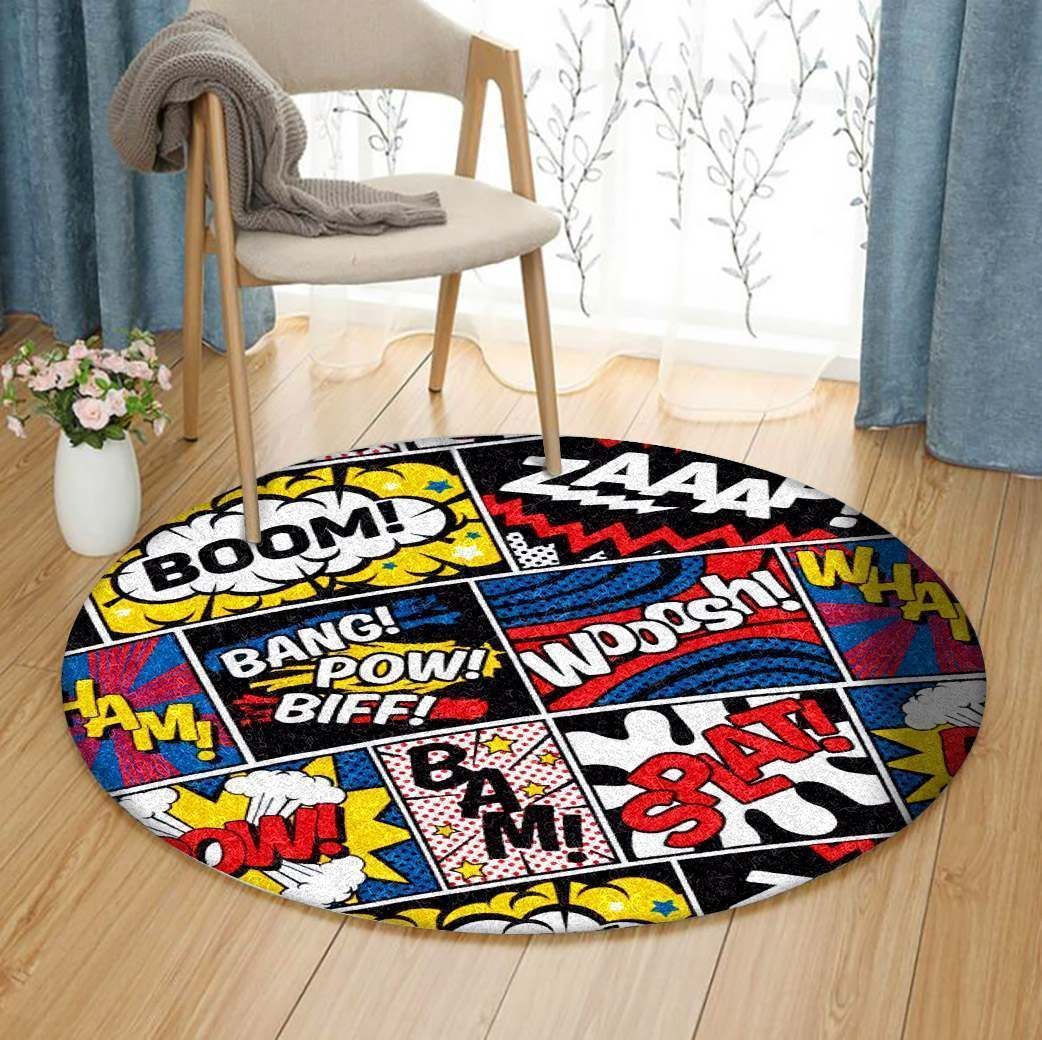 Comic Book Pop Art Round Rug Carpet Bedroom Livingroom Home Decor