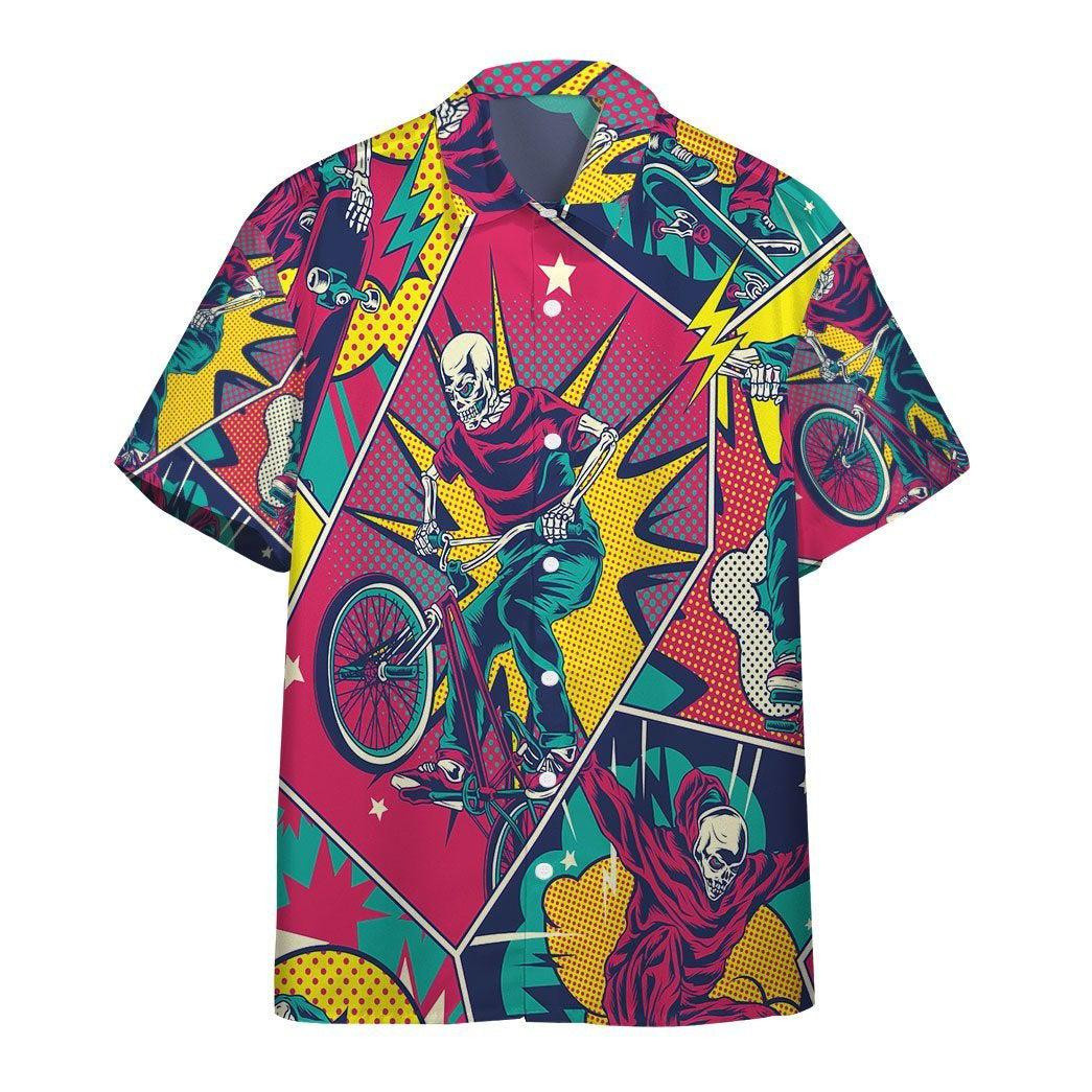 Comic Style Skull Riding Hawaiian Shirt