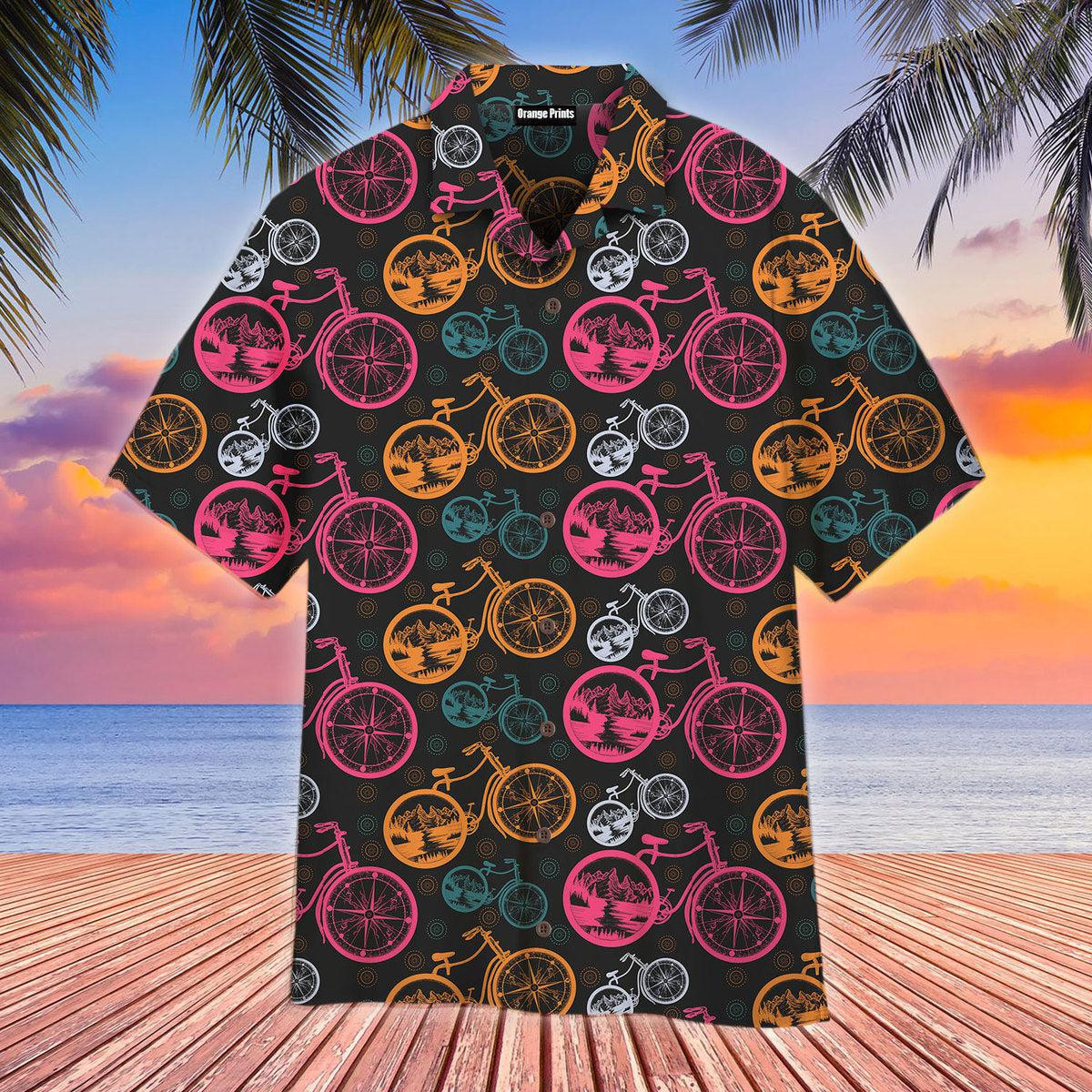 Compass And Mountains In Bicycle Wheels Hawaiian Shirt