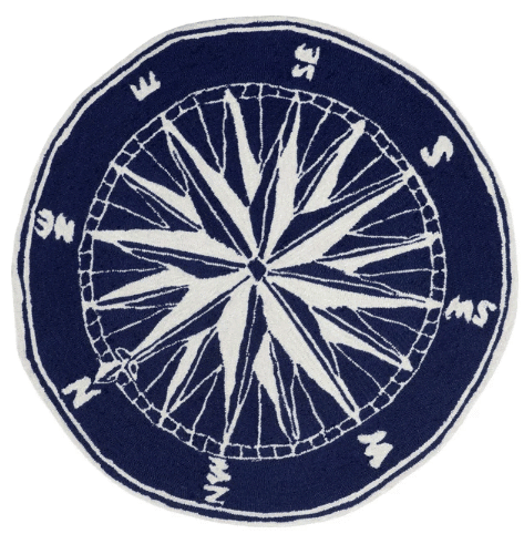 Compass Navy Round Rug Carpet Bedroom Livingroom Home Decor