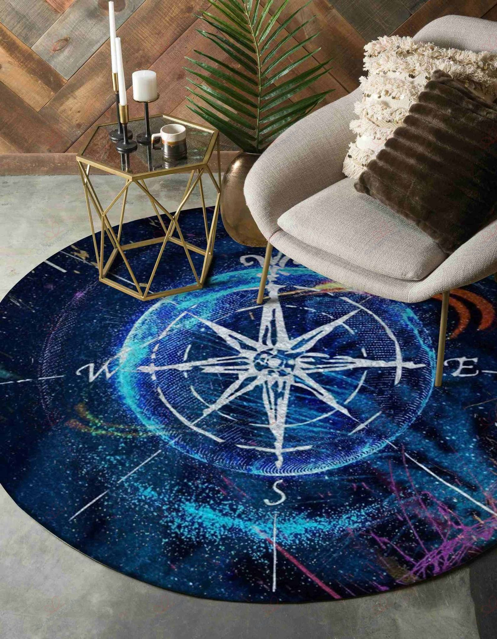 Compass Round Rug Carpet Bedroom Livingroom Home Decor