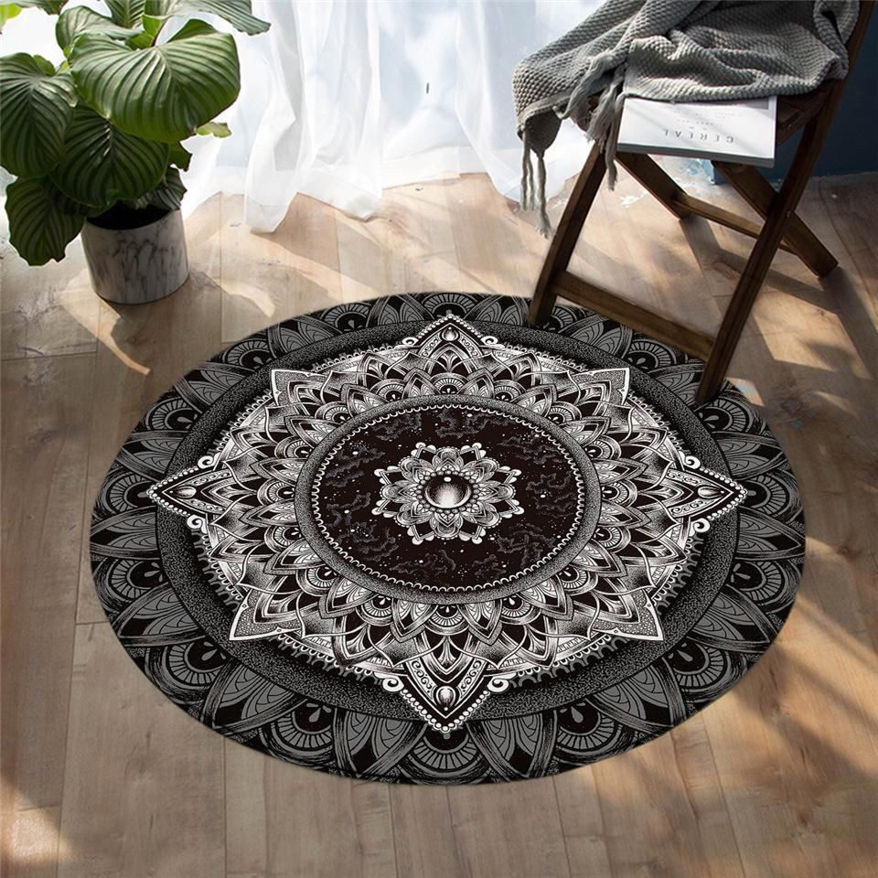 Concentric Mandala Motif Round Rug Carpet Bedroom Livingroom Home Decor