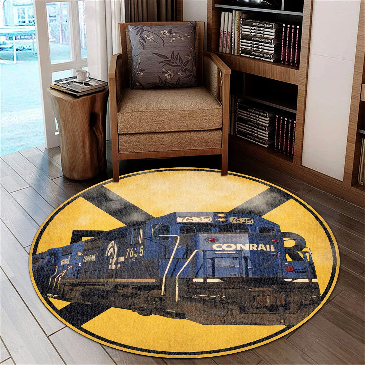 Conrail Railroad Crossing Round Rug Carpet Bedroom Livingroom Home Decor