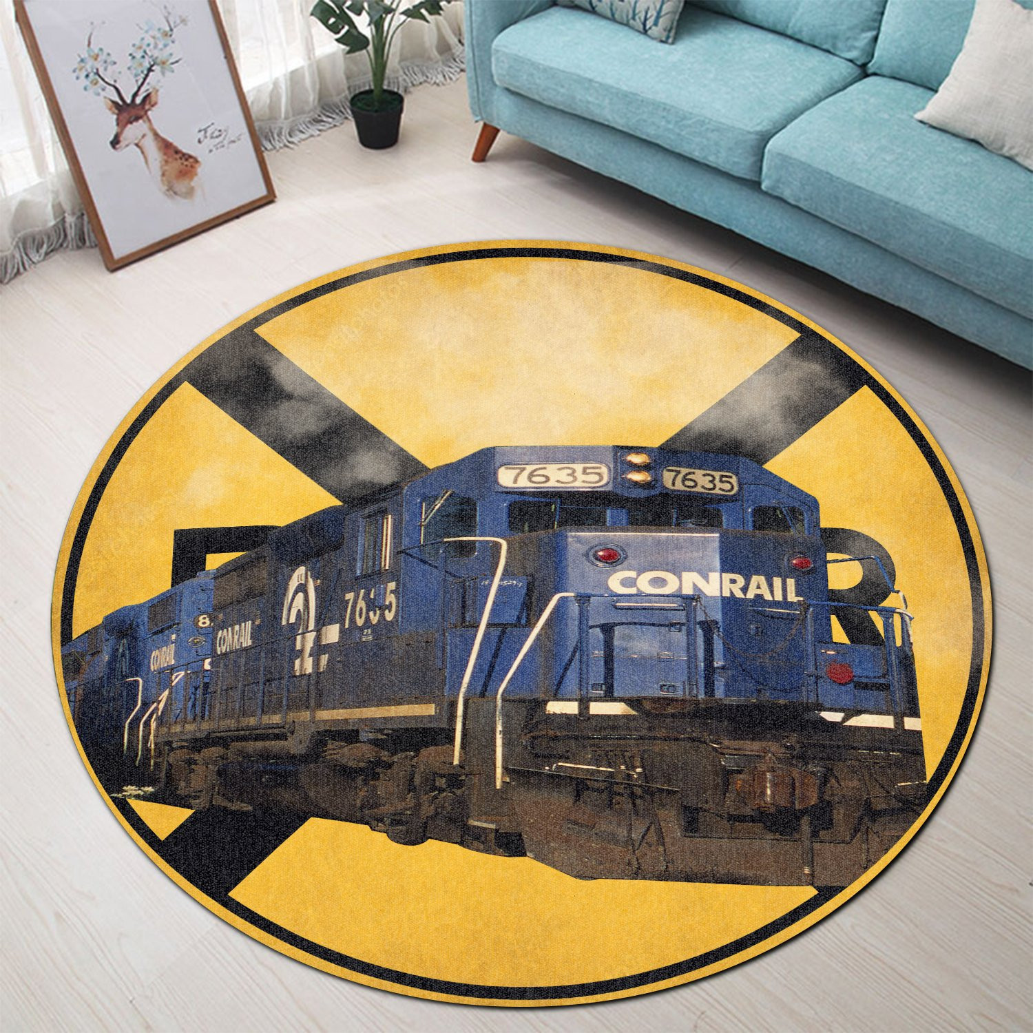 Conrail Railroad Crossing Round Rug Carpet Bedroom Livingroom Home Decor - Image 3