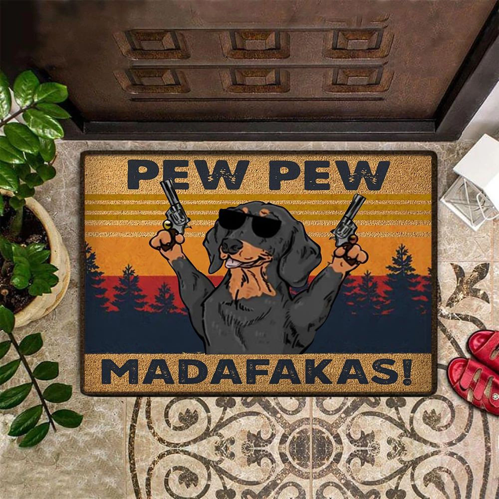 Cool Dachshund Pew Pew Madafakas Rubber Doormat Funny Dog Rubber Doormat Dachshund Welcome Mat