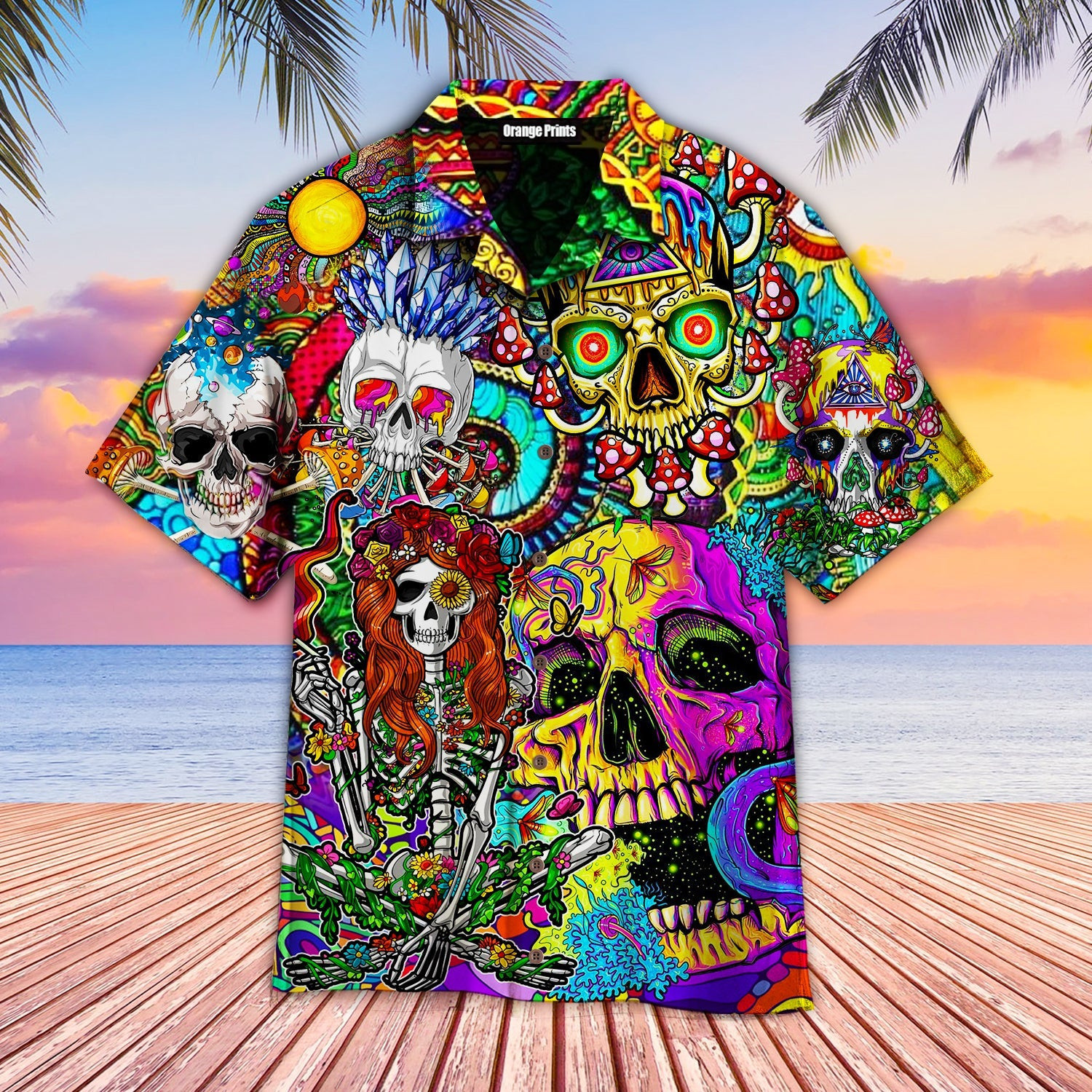 Cool Skull With Hippies Mushrooms Hawaiian Shirt