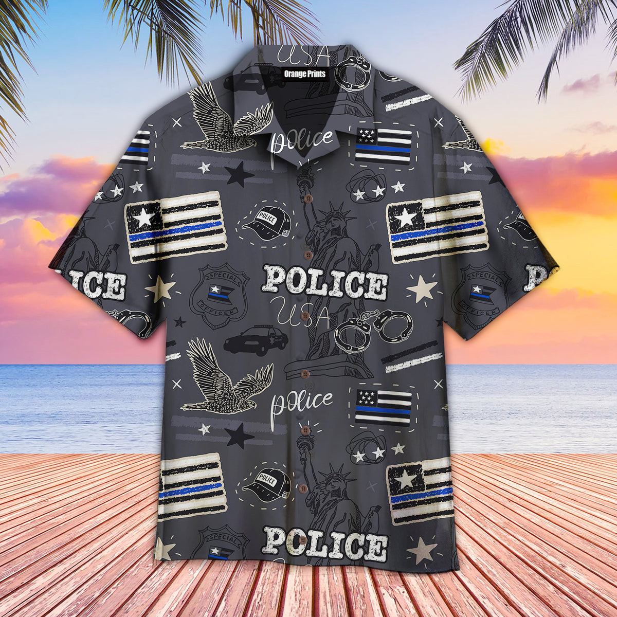 Cool USA Police Flag Hawaiian Shirt