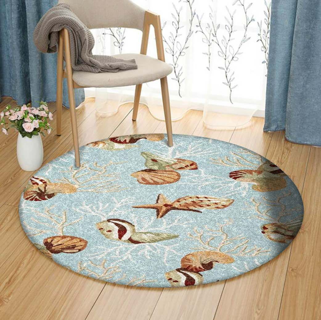 Coral Reef Shells Round Rug Carpet Bedroom Livingroom Home Decor