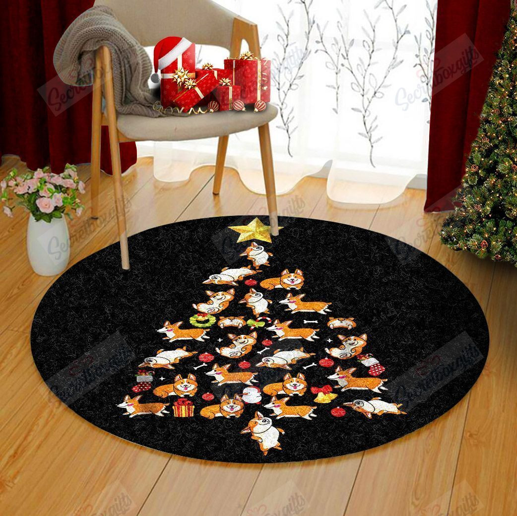Corgi Christmas Tree Round Rug Carpet Bedroom Livingroom Home Decor