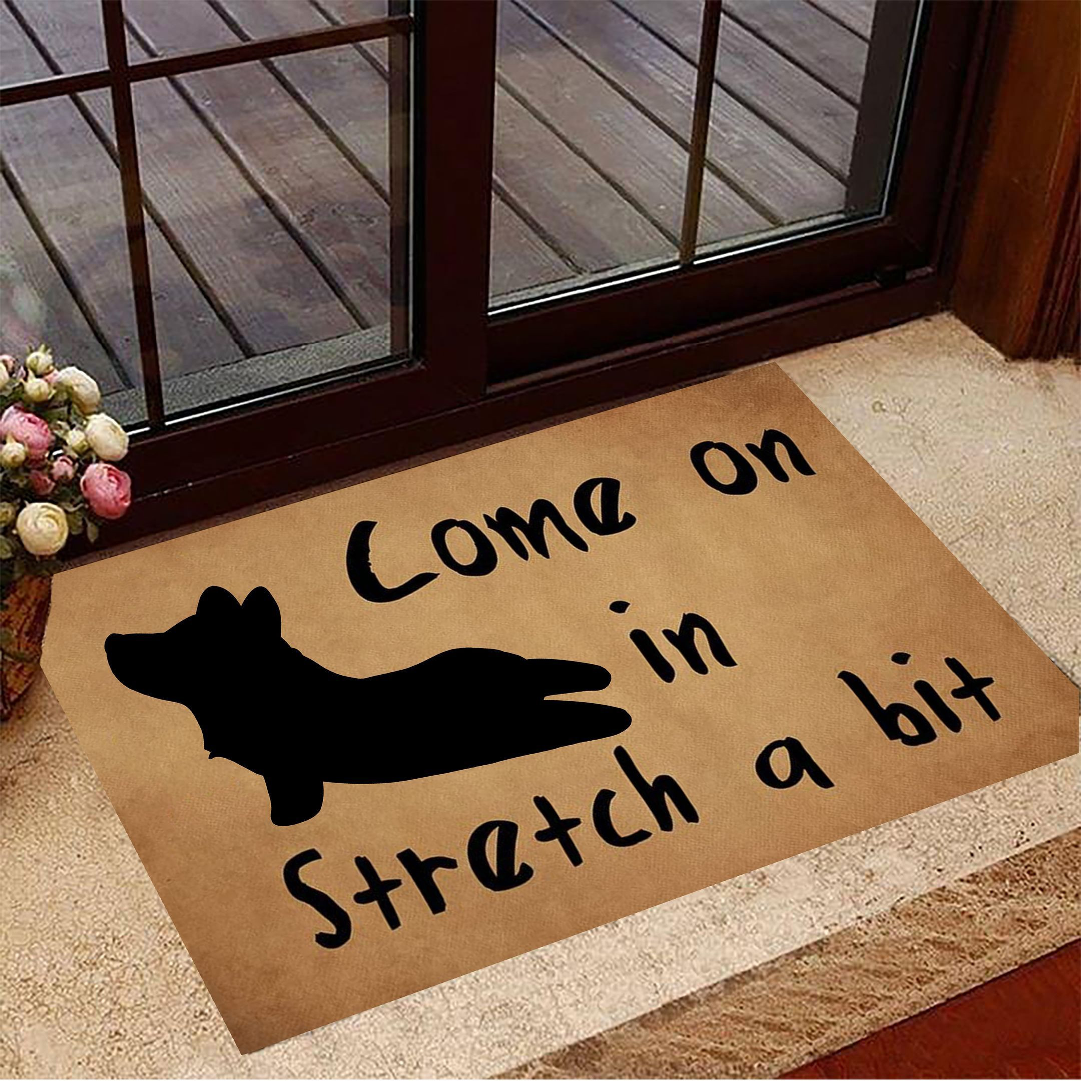 Corgi Come On in Stretch A Bit Rubber Doormat Cute Funny Welcome Mat Gifts For Yoga Teachers