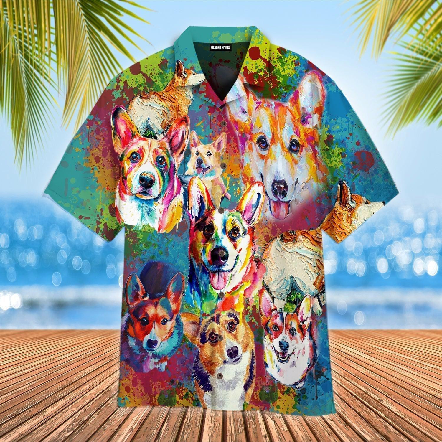 Corgi Dog Colorful Hawaiian Shirt