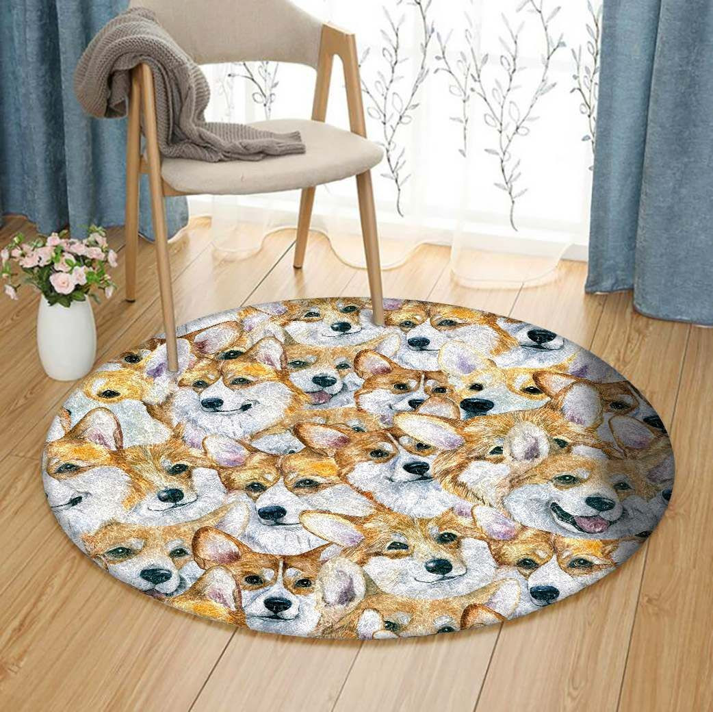 Corgi Round Rug Carpet Bedroom Livingroom Home Decor