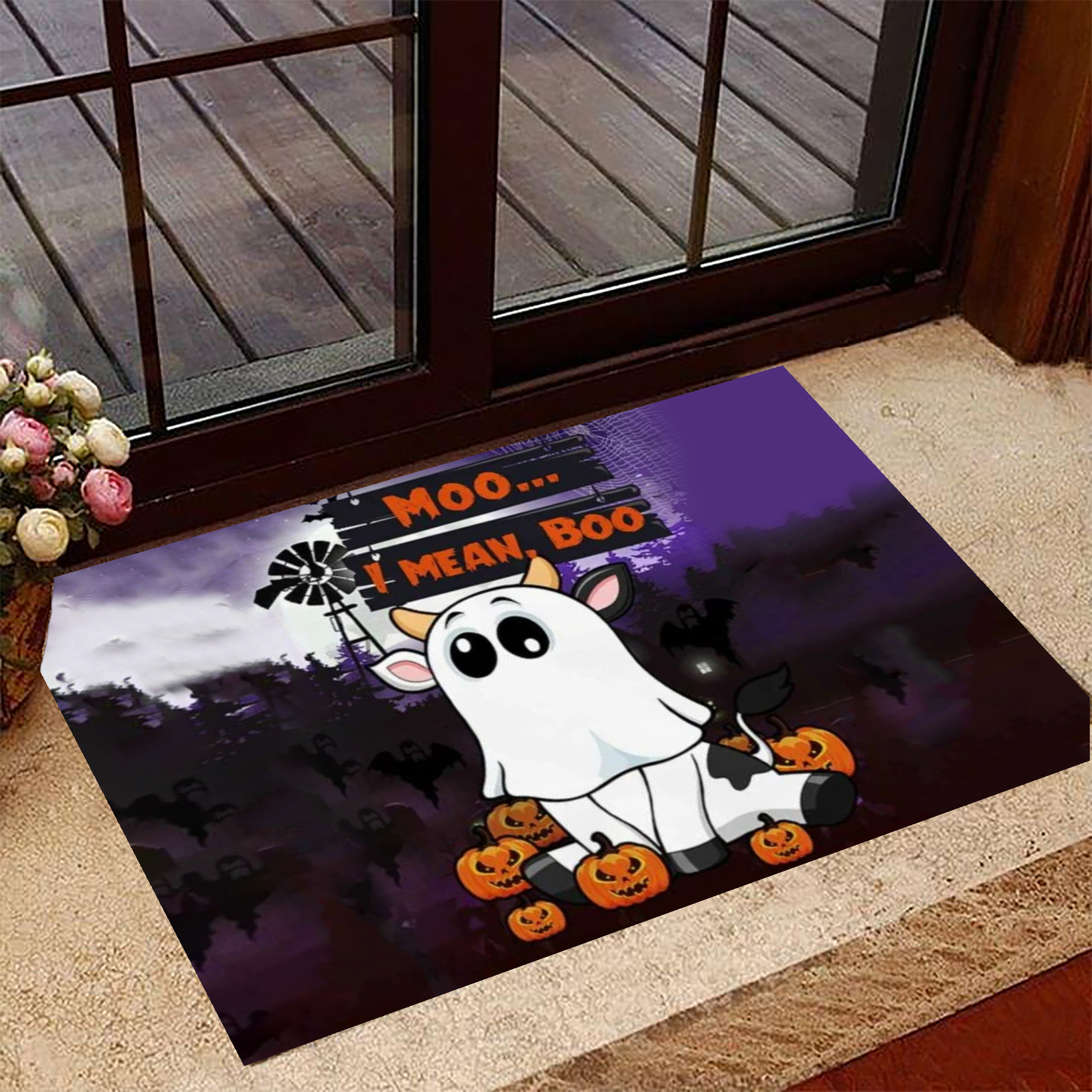 Cow Ghost Moo I Mean Boo Rubber Doormat Cow Lover Cute Halloween Decorations For Indoor