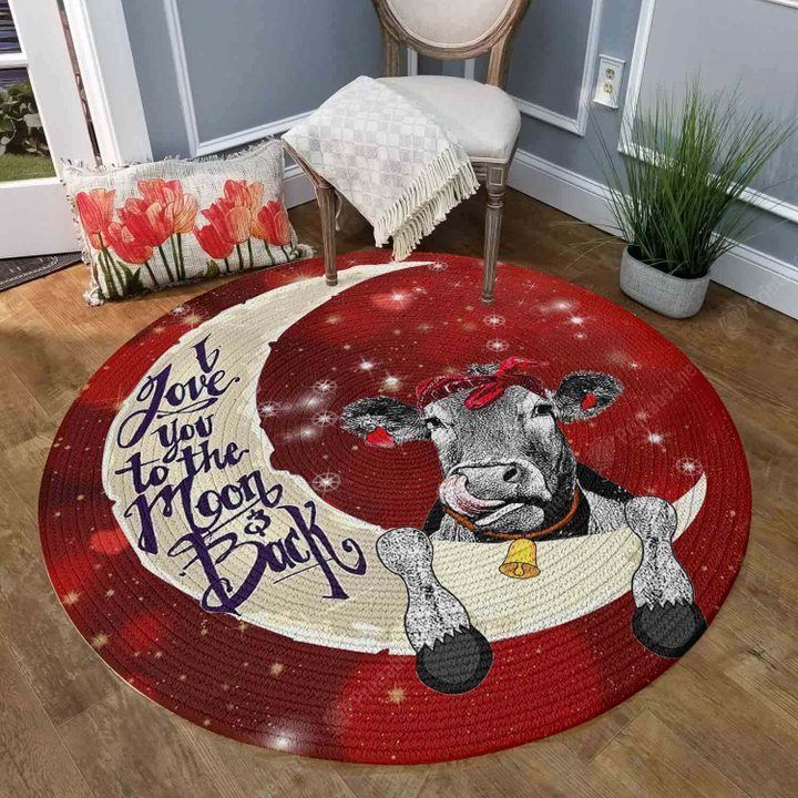 Cow I Love You To The Moon And Back Round Rug Carpet Bedroom Livingroom Home Decor