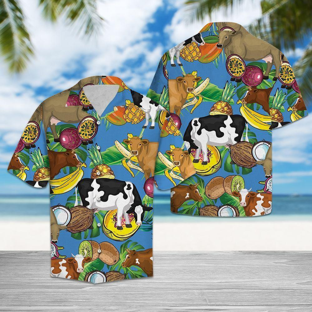 Cow Tropical Fruits Hawaiian Shirt