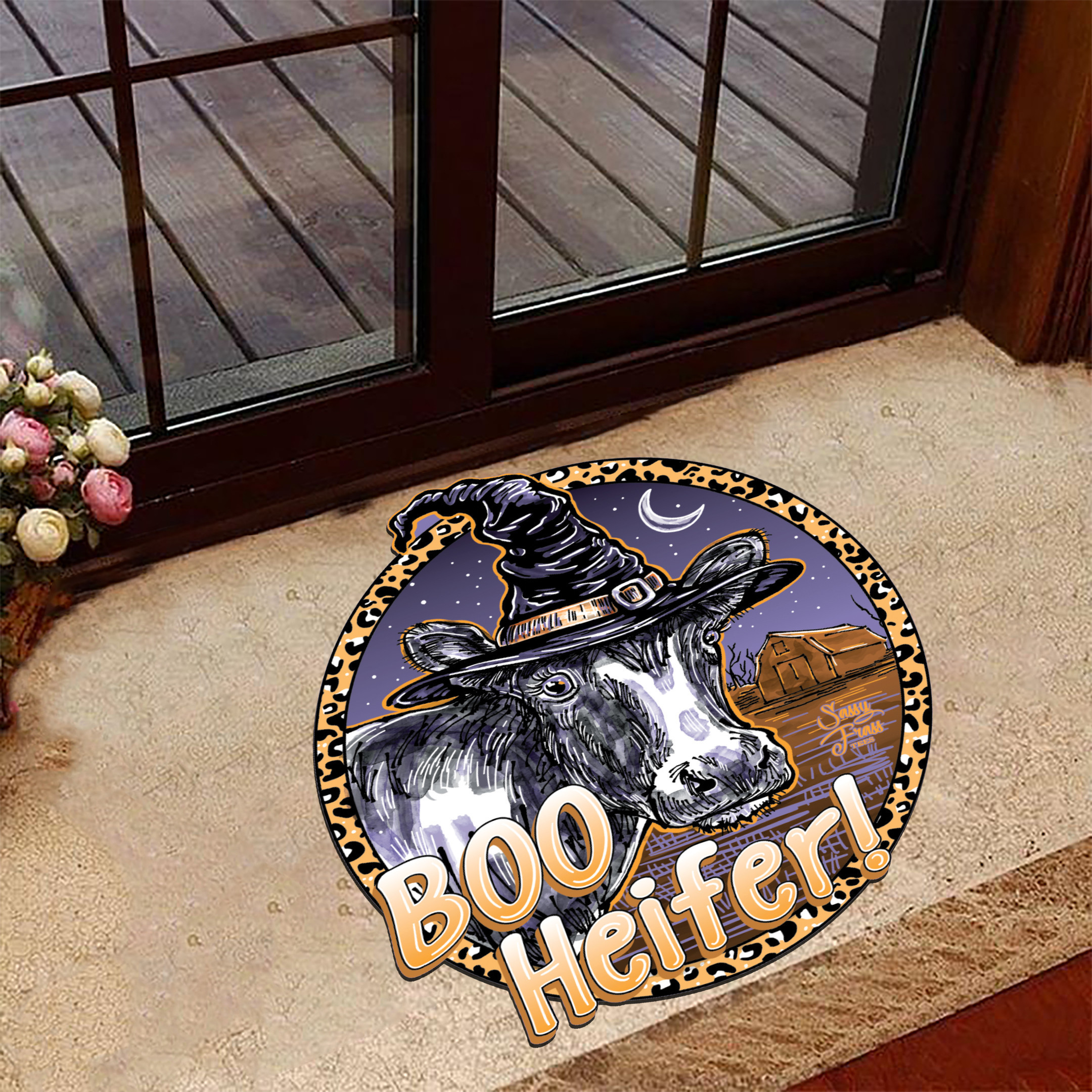 Cow Witch Boo Heifer Rubber Doormat Funny Welcome Mats Halloween Indoor Decor