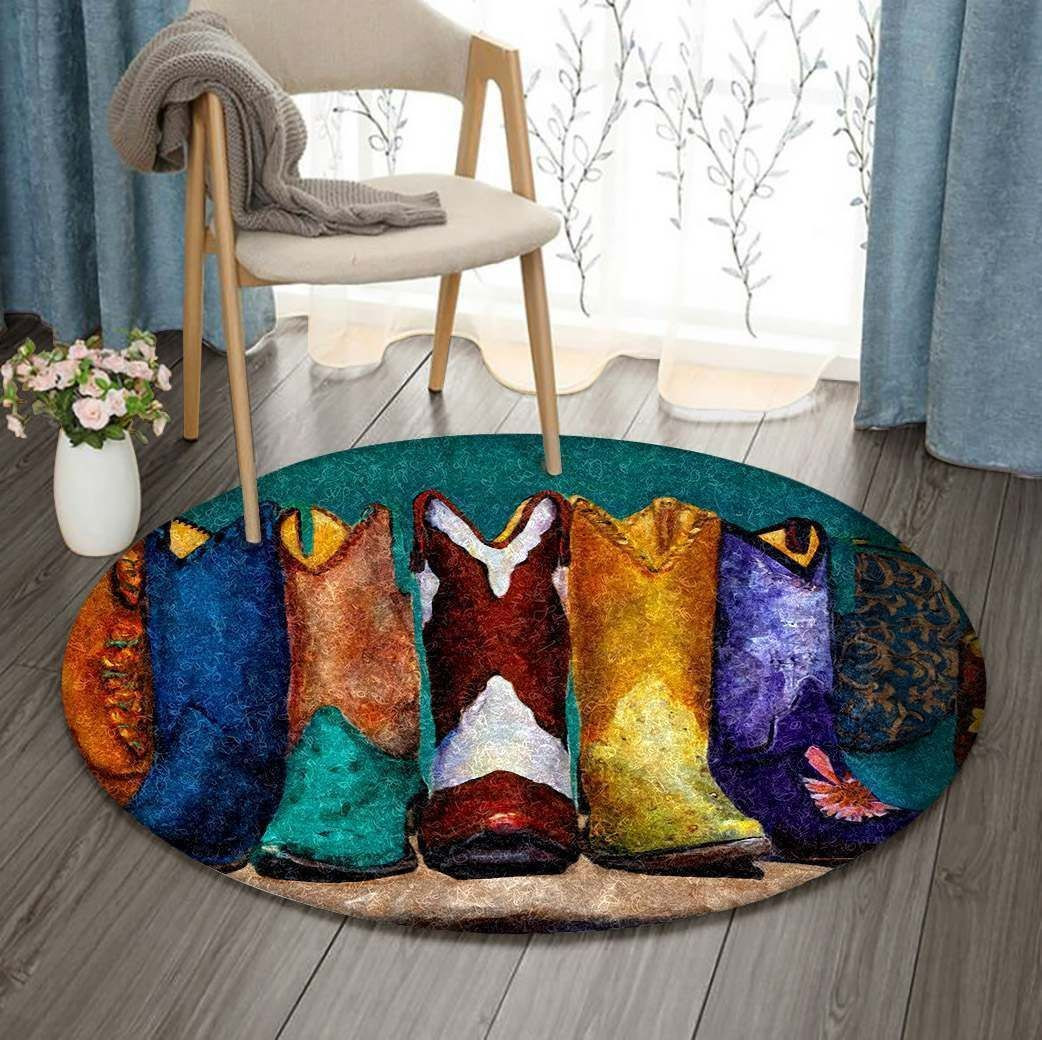 Cowboy Color Boots Round Rug Carpet Bedroom Livingroom Home Decor