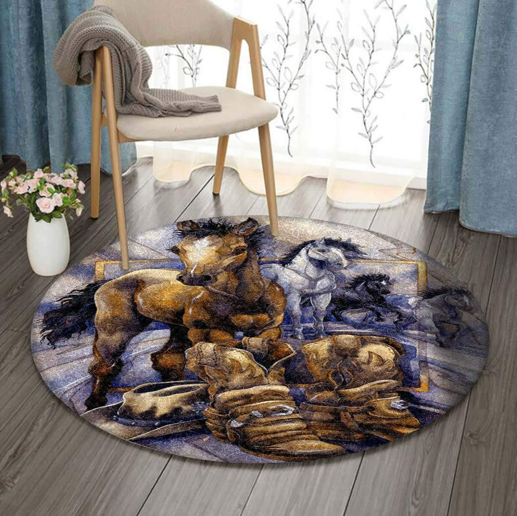 Cowboy Horse Limited Edition Round Rug Carpet Bedroom Livingroom Home Decor