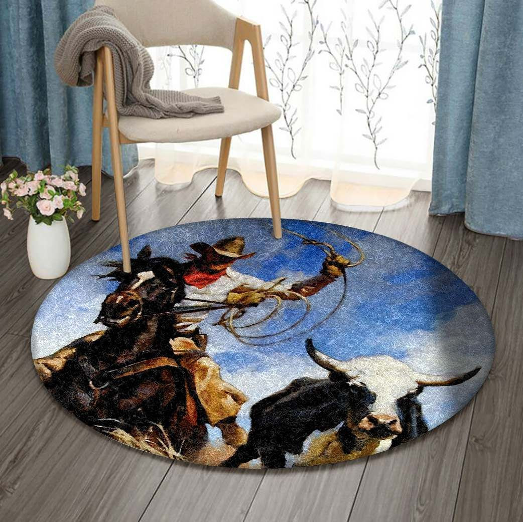 Cowboy Round Rug Carpet Bedroom Livingroom Home Decor