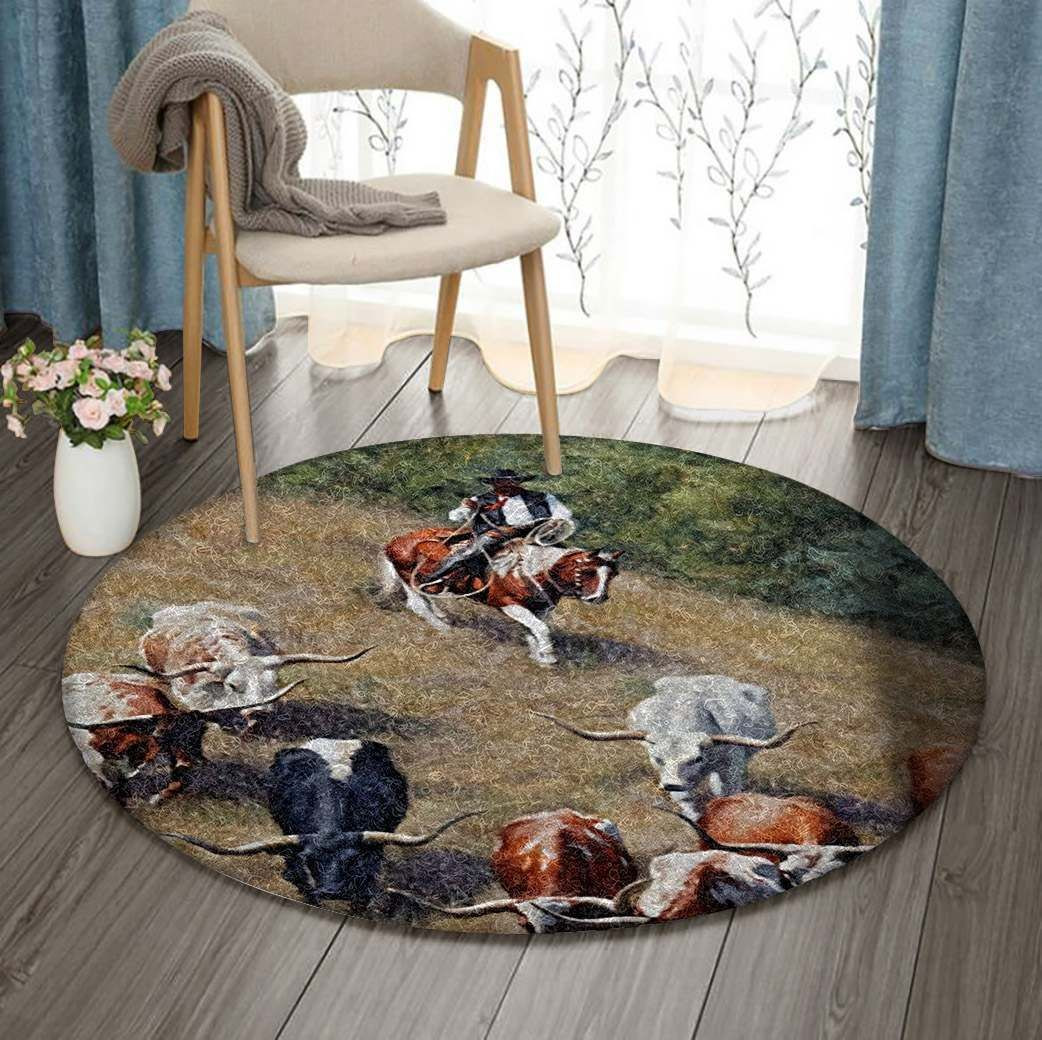 Cowboy Round Rug Carpet Bedroom Livingroom Home Decor