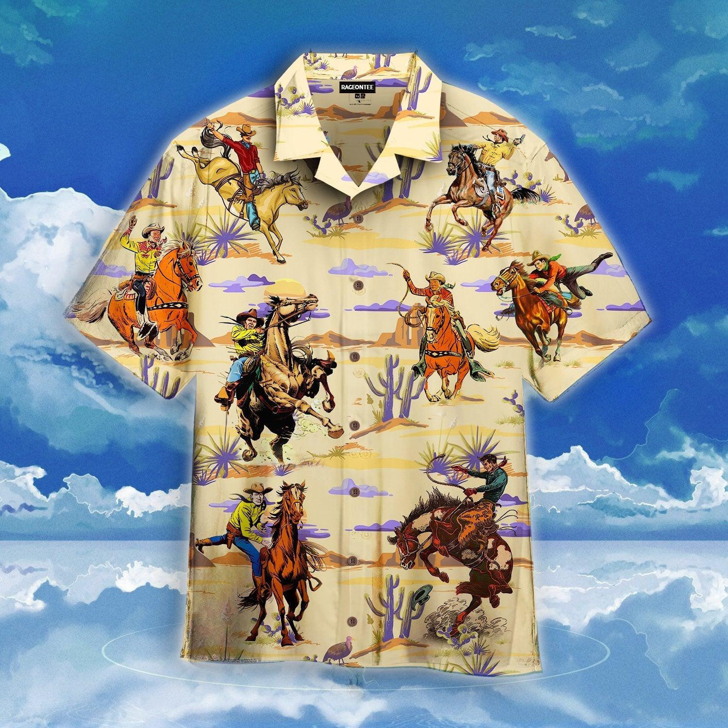 Cowboys Riding Horse In The Desert Hawaiian Shirt