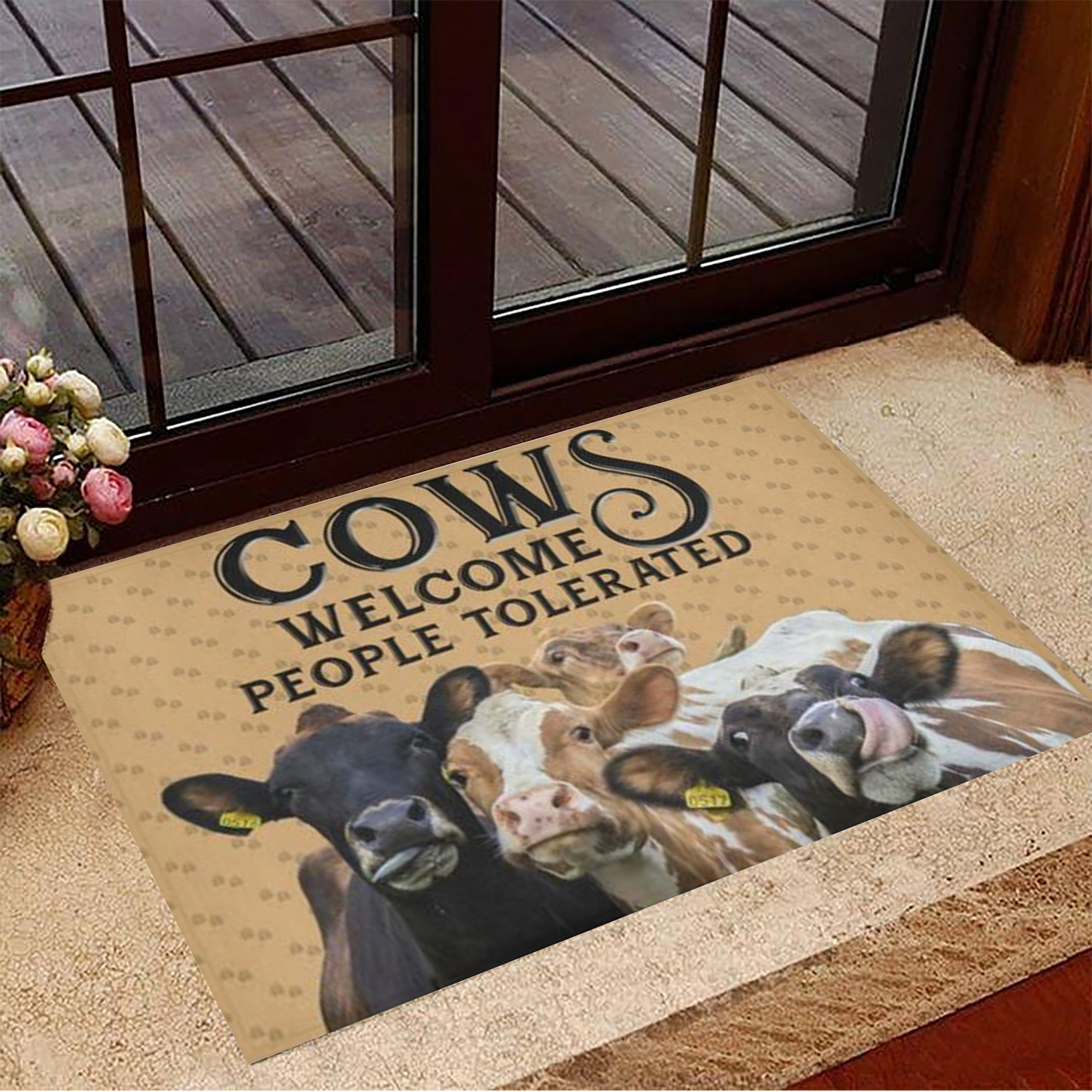 Cows Welcome People Tolerated Rubber Doormat Funny Welcome Mats Gifts For Cow Lovers