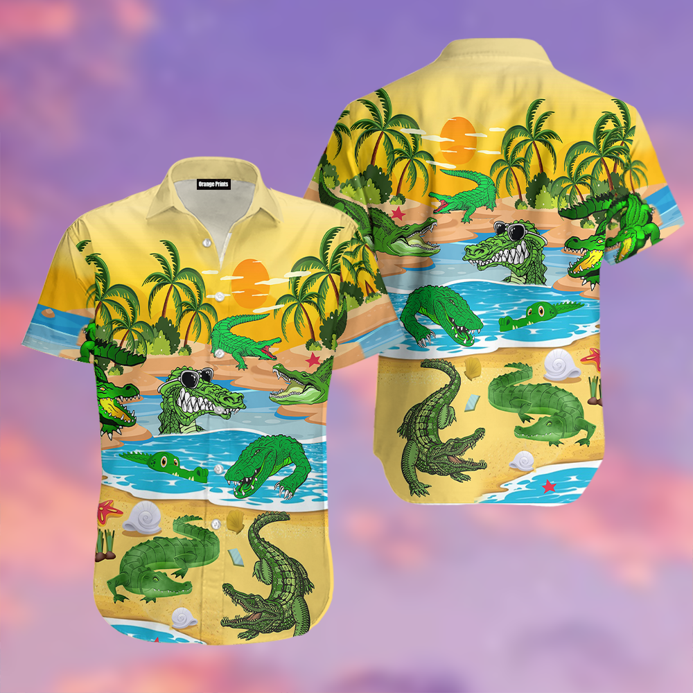 Crocodile Alligator On The Beach Hawaiian Shirt