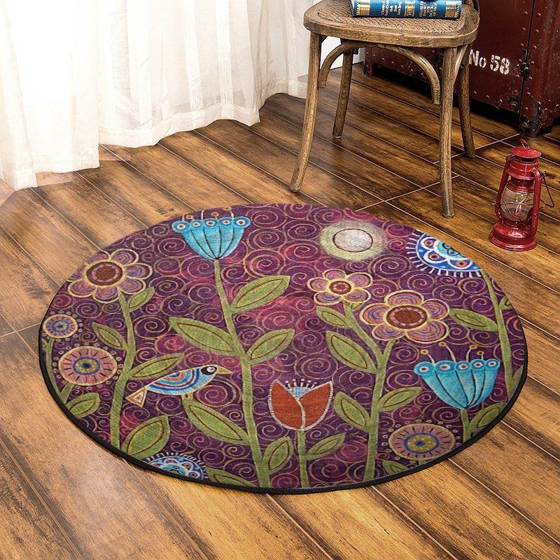 Crow And Flower Round Rug Carpet Bedroom Livingroom Home Decor