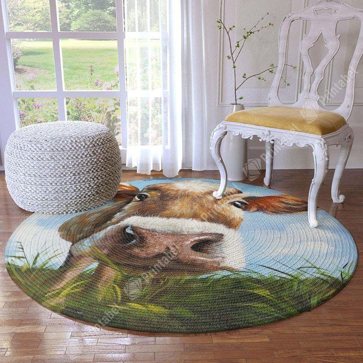 Curious Cow Round Rug Carpet Bedroom Livingroom Home Decor