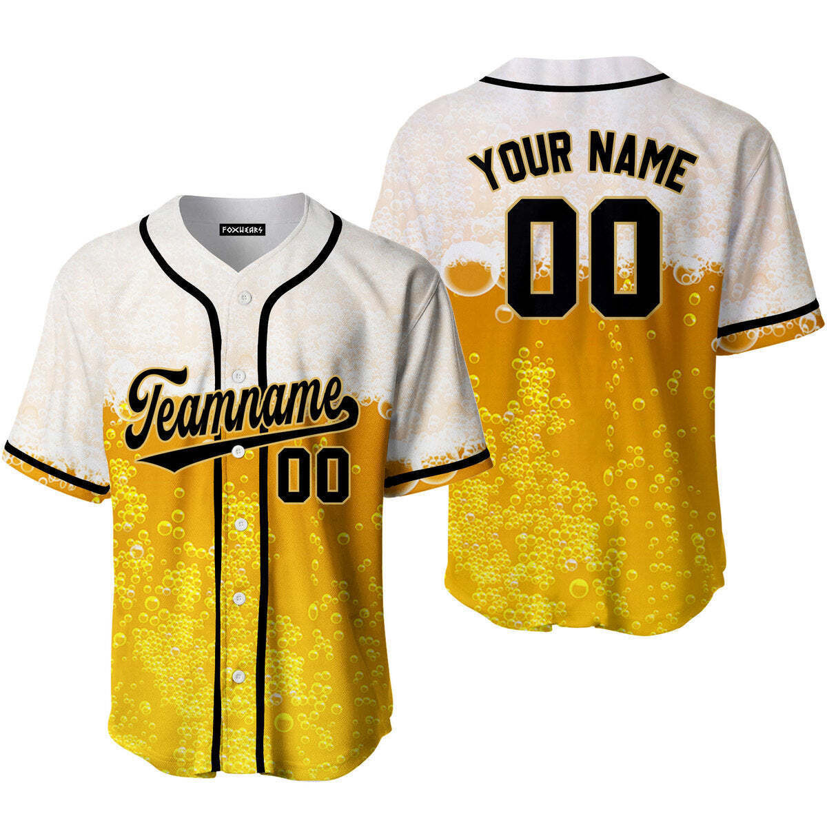 Custom Beer Bubbles Pattern On Black Custom Baseball Jerseys For Men Women