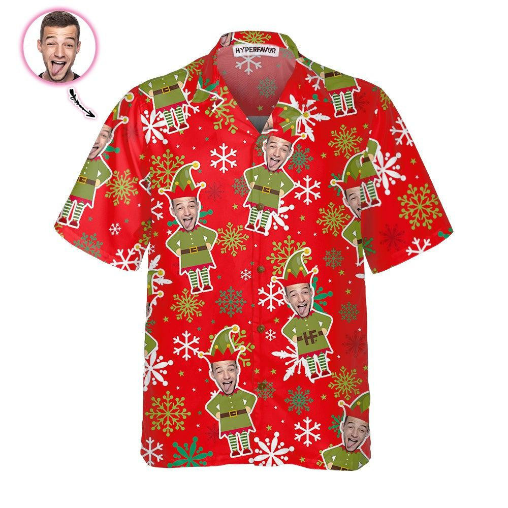 Custom Face Christmas Elf Custom Photo Hawaiian Shirt