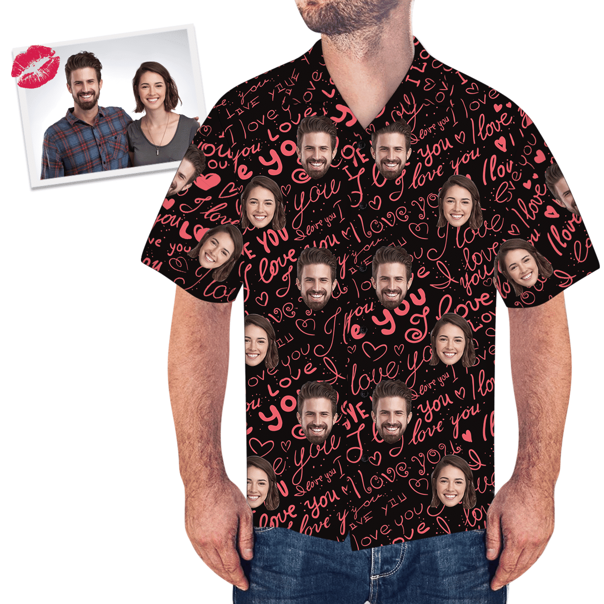 Custom Face Valentine Couple Hawaiian Shirt