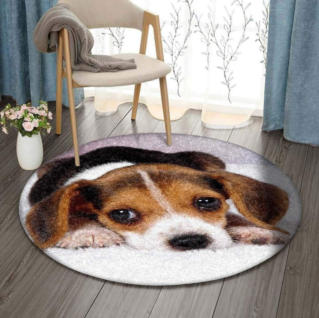 Cute Beagle Round Rug Carpet Bedroom Livingroom Home Decor