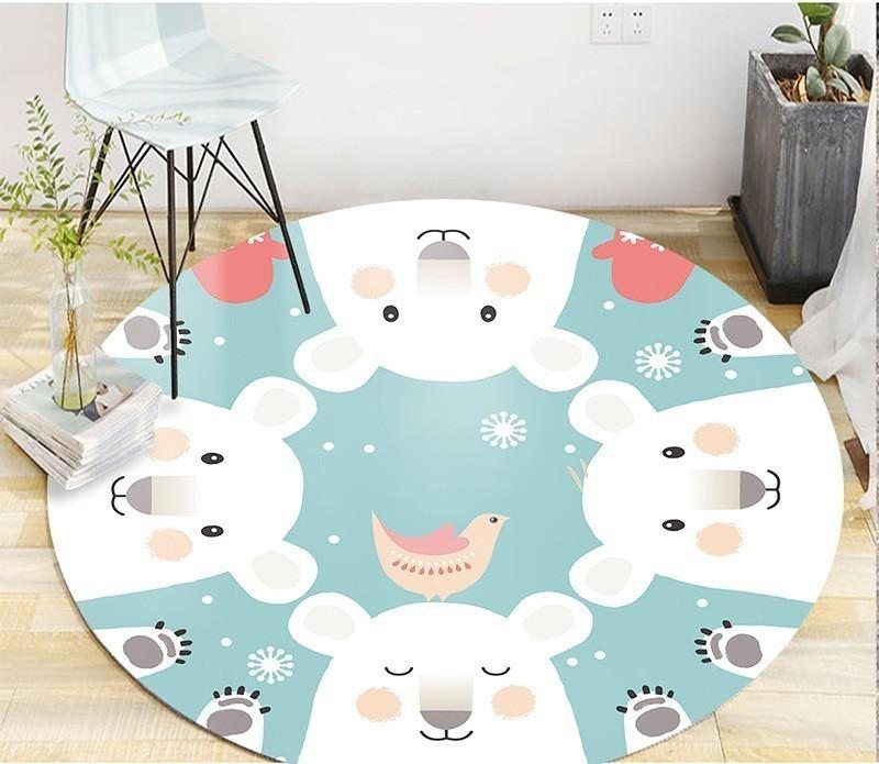 Cute Bear Round Rug Carpet Bedroom Livingroom Home Decor