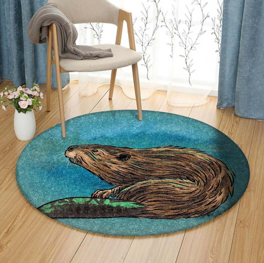 Cute Beaver Round Rug Carpet Bedroom Livingroom Home Decor