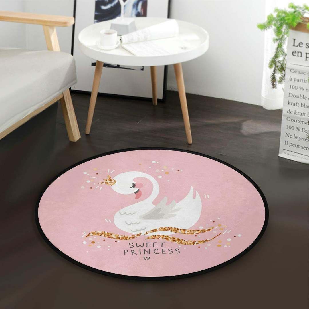 Cute Cartoon Swan Round Rug Carpet Bedroom Livingroom Home Decor